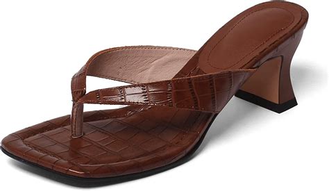 brown kitten heel flip flops.